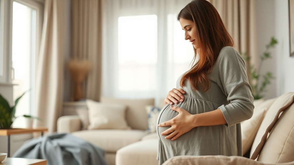 임산부가 엽산 비타민을 들고 미소 짓는 모습