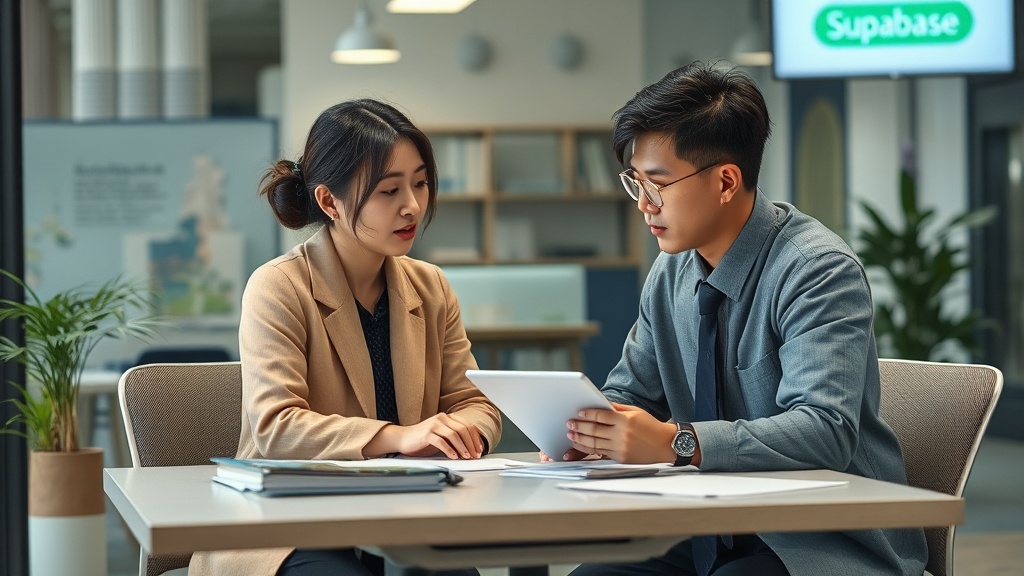 supabase를 보여주는 핵심 주제를 설명하는 정돈된 작업 환경과 주요 도구